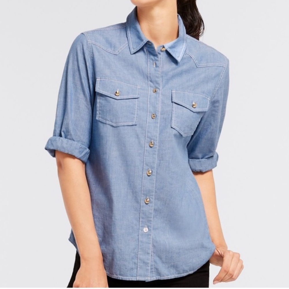 Draper James Bluebird Western Chambray Cotton Button Down Shirt 4